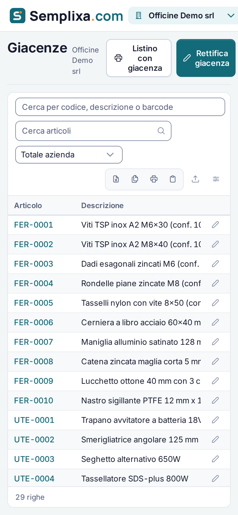Giacenze di magazzino su uno smartphone